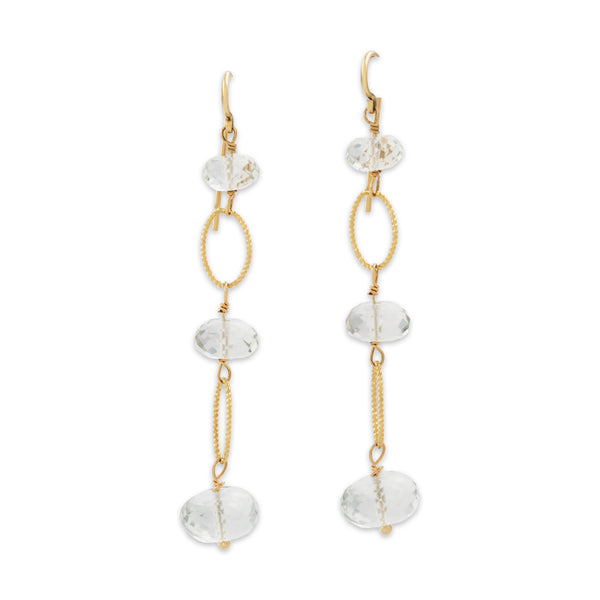 Estate 14k Yellow Gold 17cttw Pale Blue Quartz Briolette Dangle Earrings