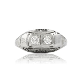 Antique Art Deco 18k White Gold Diamond Openwork Domed Duo Ring 6.00