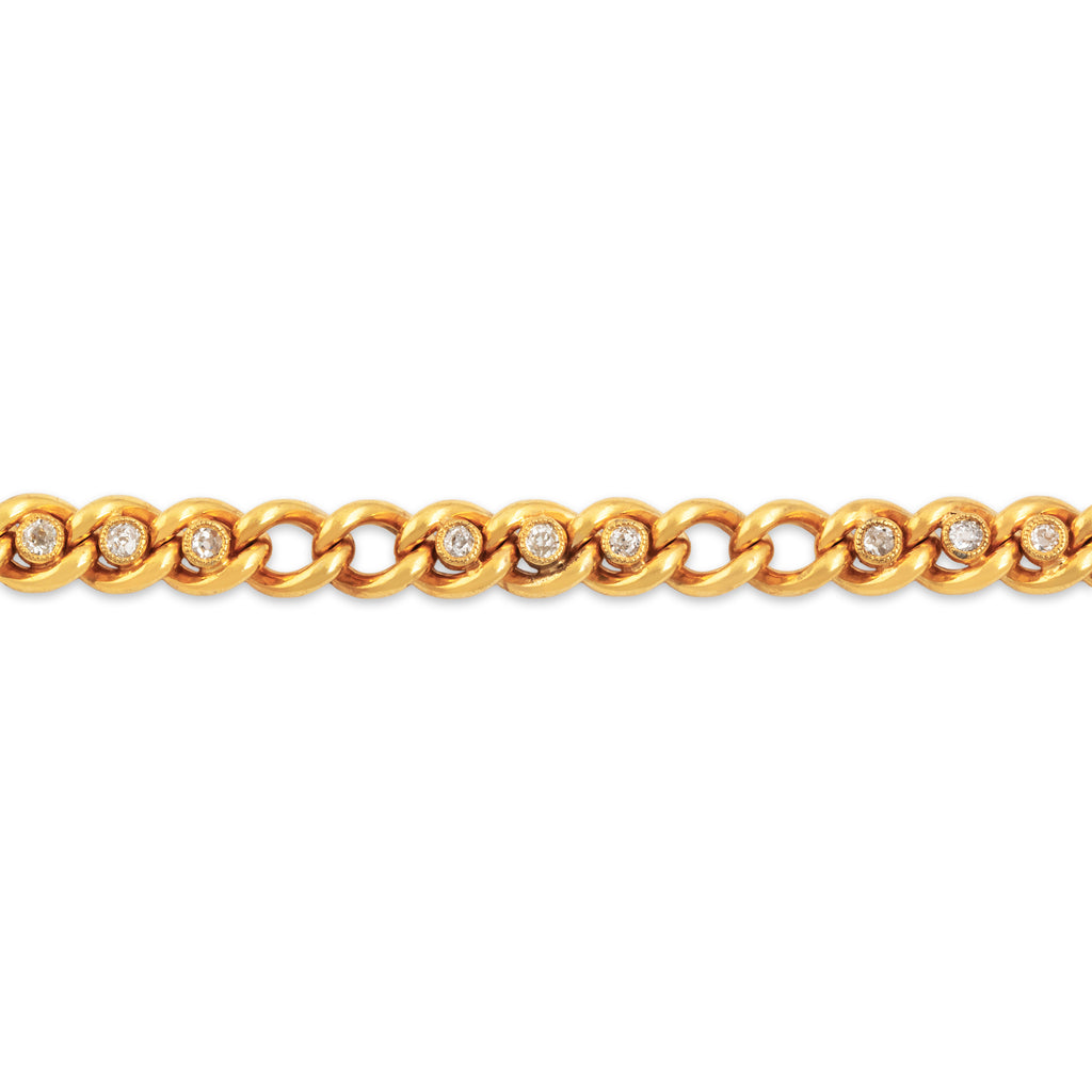 Antique 14k Yellow Gold .384cttw Old Mine Diamond Superb Curb Chain Bracelet 6.75"