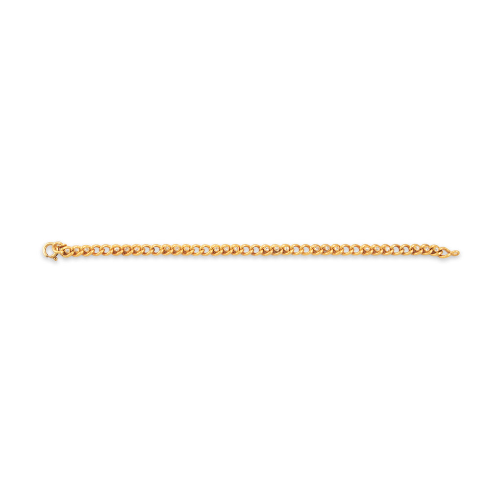 Antique 14k Yellow Gold .384cttw Old Mine Diamond Superb Curb Chain Bracelet 6.75"