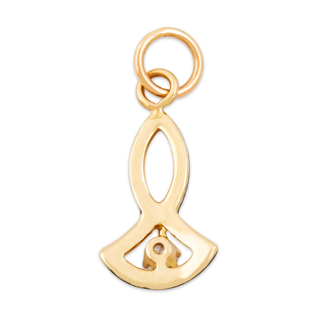 Antique 14k Yellow Gold Old Mine Cut Diamond Lovely Black Enamel Charm / Pendant