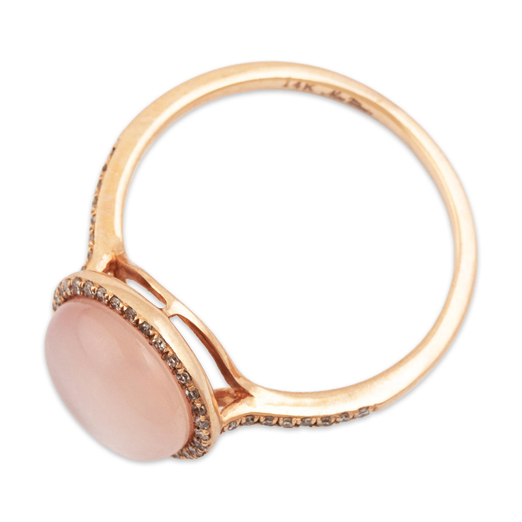 Estate 14k Rose Gold Rose Quartz & Mother of Pearl Diamond Pink Halo Ring 7.00