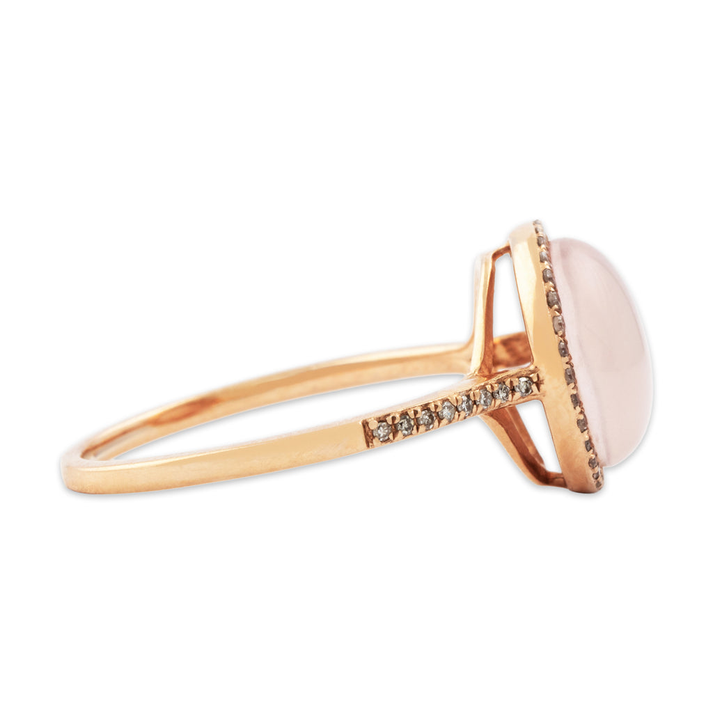 Estate 14k Rose Gold Rose Quartz & Mother of Pearl Diamond Pink Halo Ring 7.00