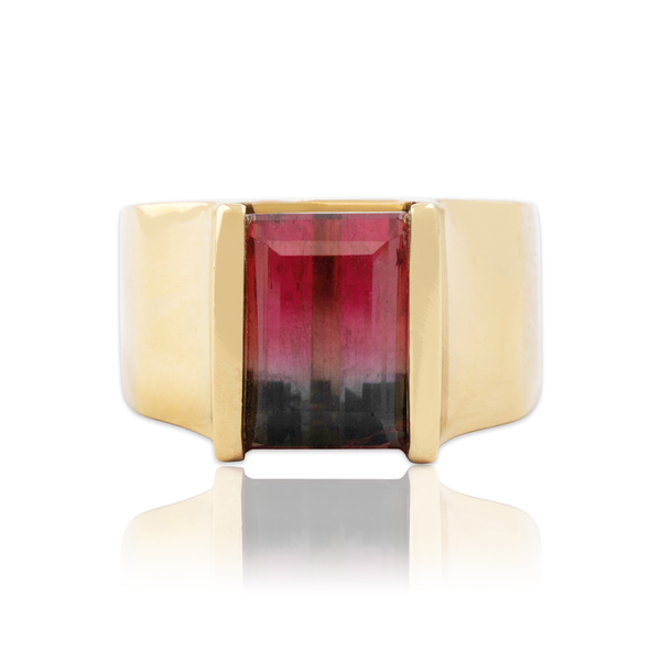 Vintage Heavy 14k Yellow Gold 6ct Watermelon Tourmaline Fabulous Ring 7.75