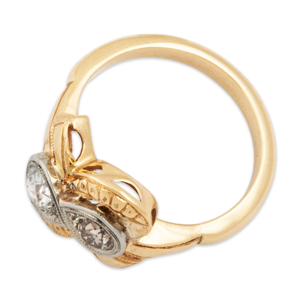 Antique 14k Yellow Gold 0.51cttw Old Mine Cut Diamond Lovely Ribbon Ring 4.50
