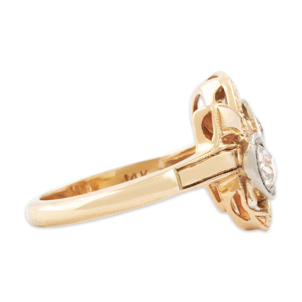 Antique 14k Yellow Gold 0.51cttw Old Mine Cut Diamond Lovely Ribbon Ring 4.50