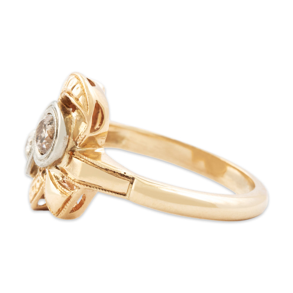 Antique 14k Yellow Gold 0.51cttw Old Mine Cut Diamond Lovely Ribbon Ring 4.50