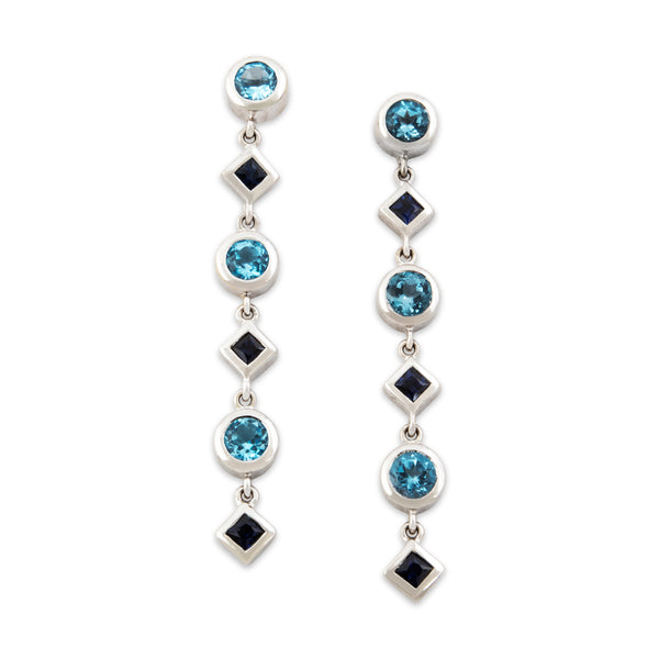 Vintage 14k White Gold Natural Topaz Synthetic Sapphire Dangle Earrings