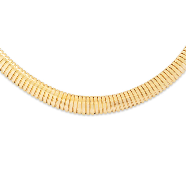 Vintage Italian 14k Yellow Gold Wonderful Wide Tubogas Necklace 17.5
