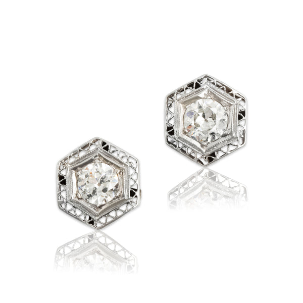 Antique 14k Yellow & 10k White Gold 1.22cttw Old European Diamond Stud Earrings