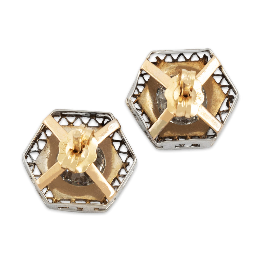 Antique 14k Yellow & 10k White Gold 1.22cttw Old European Diamond Stud Earrings