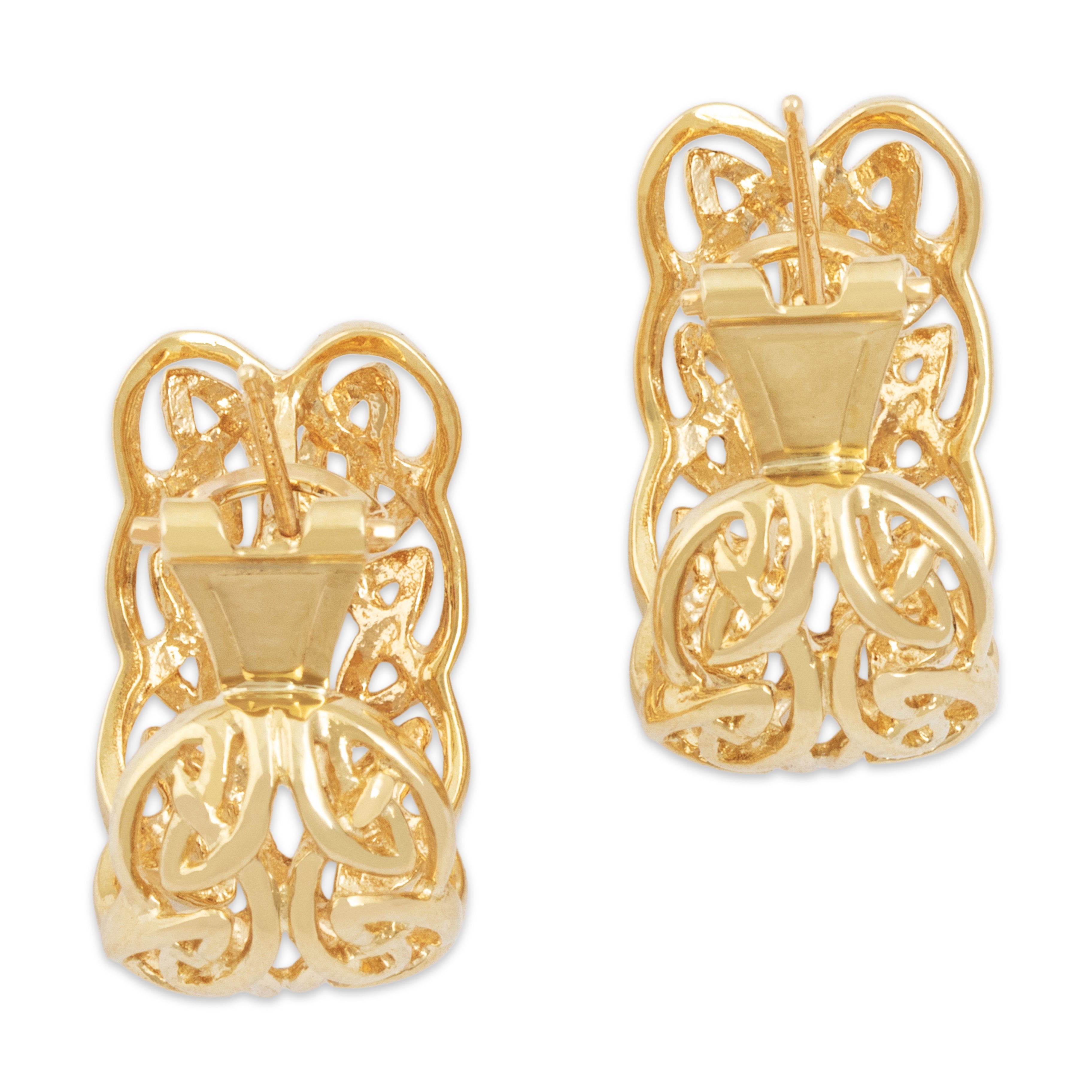 Estate 14k Yellow Gold Intricate Celtic Knot Omega Back Earrings