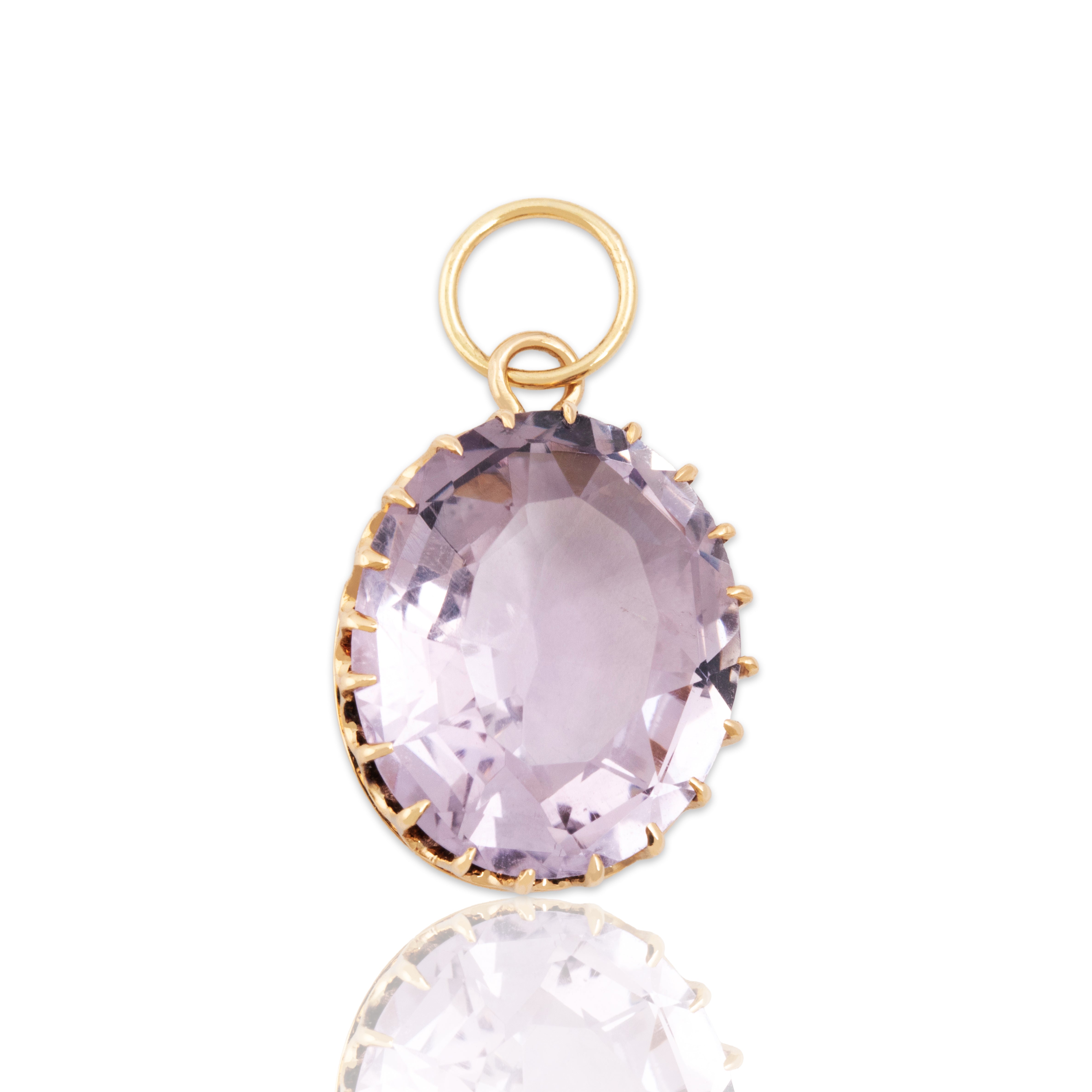 Antique 14k Yellow Gold 6.5ct Amethyst Incredible Large Oval Charm / Pendant