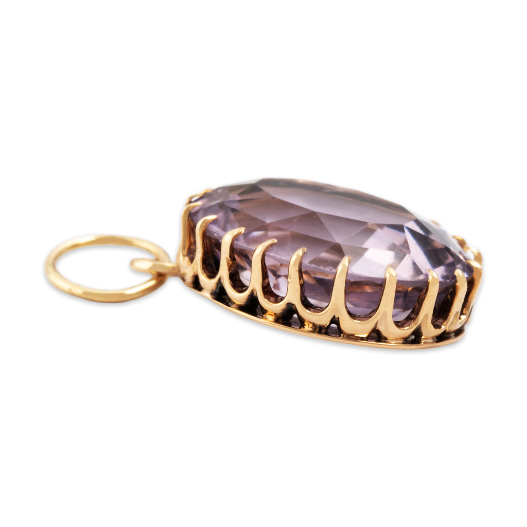 Antique 14k Yellow Gold 6.5ct Amethyst Incredible Large Oval Charm / Pendant