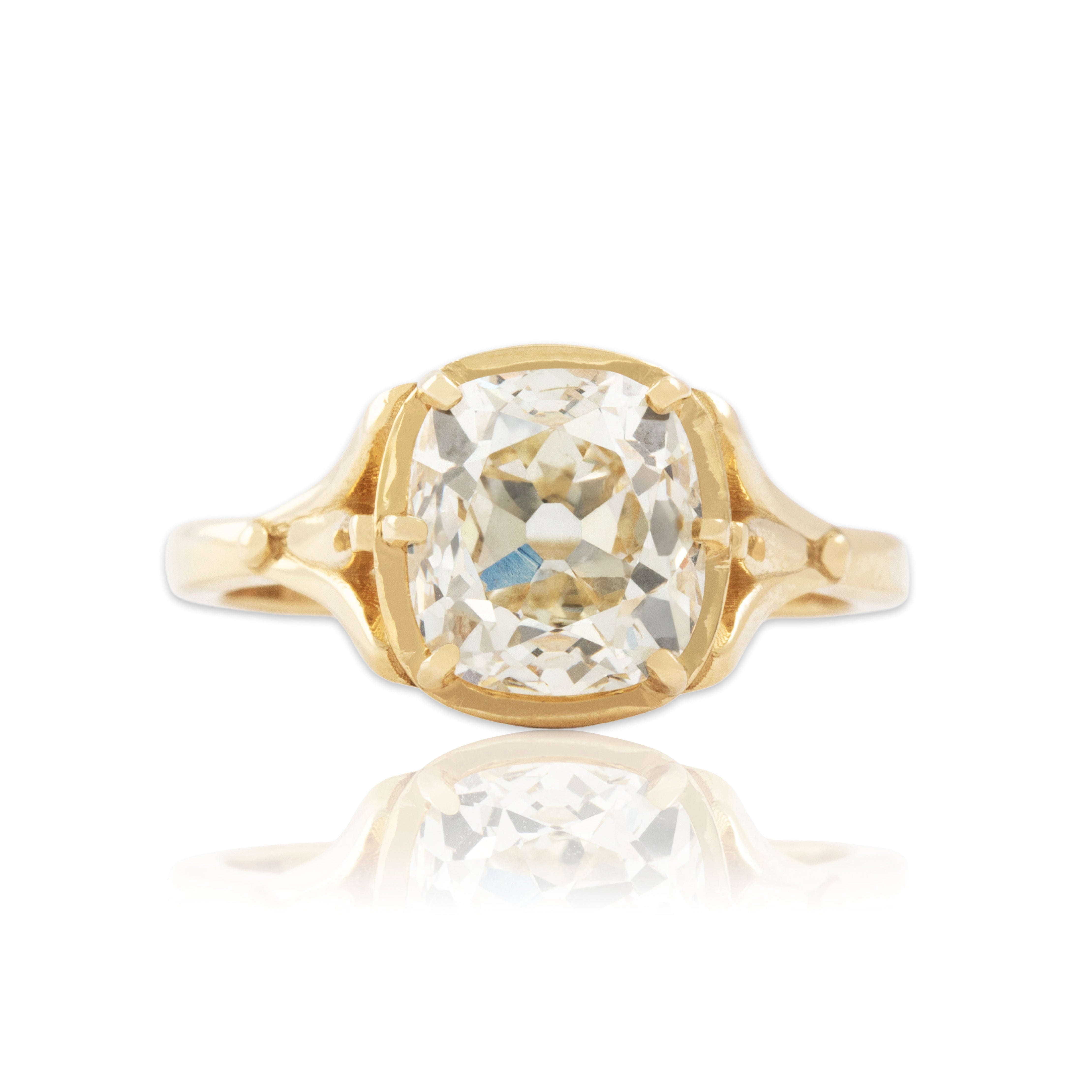 Abbott & Oaks 14k Yellow Gold 2.77ct Old Mine Cut Diamond GIA Solitaire Ring