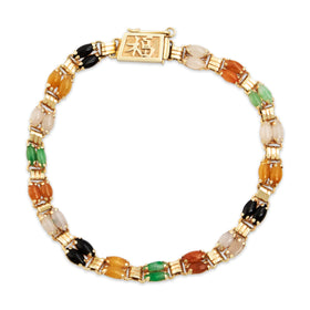 Vintage 14k Yellow Gold 7.14cttw Multicolor Jade Line Bracelet 7.25"