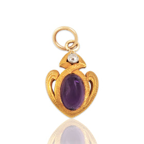 Antique Art Nouveau 14k Gold Amethyst Diamond Textured Charm / Pendant