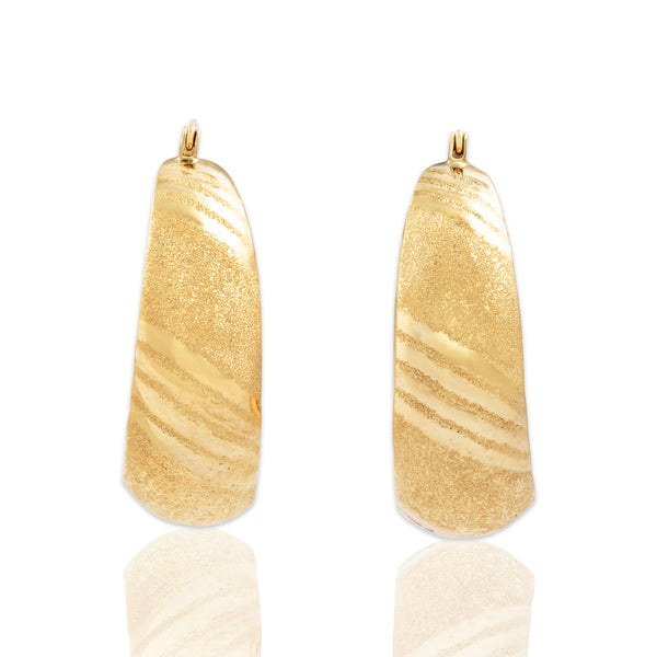 Vintage Large 14k Yellow Gold Sparkly Stripe Statement Hoop Earrings