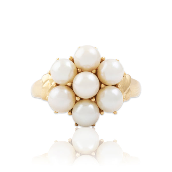 Vintage 14k Yellow Gold Pearl Chic Lustrous Cluster Ring 9.25