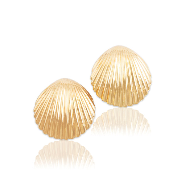 Vintage Large 14k Yellow Gold Incredible Scallop Shell Statement Earrings