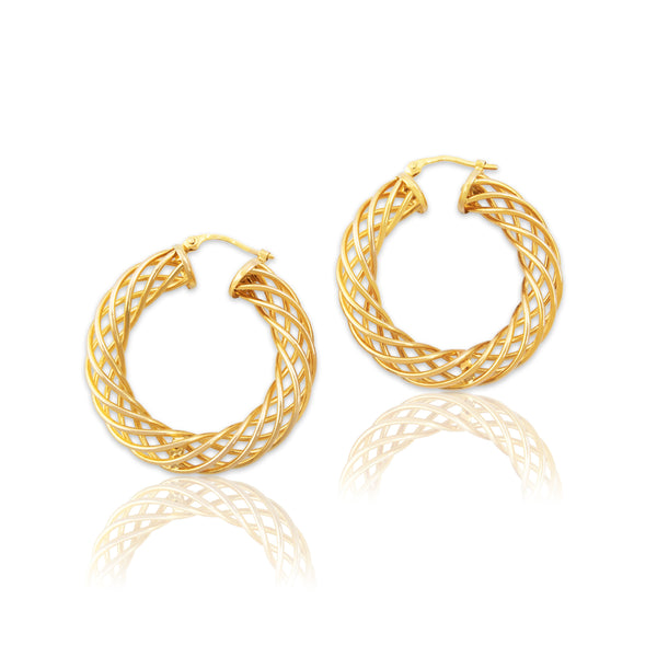 Vintage Italian 14k Yellow Gold Spiraling Twist Hoop Earrings