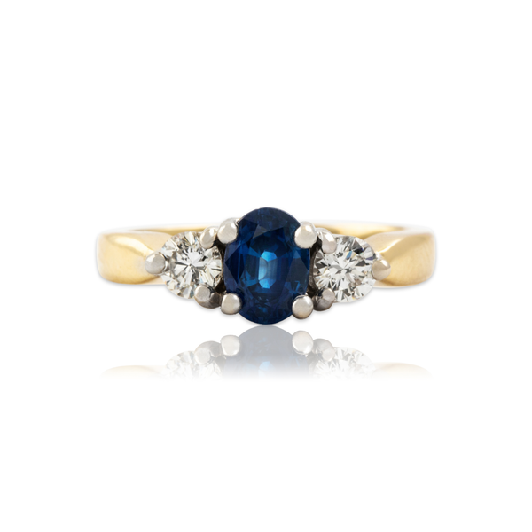 Vintage 14k Yellow Gold 1ct Blue Sapphire .46cttw Diamond Superb Trio Ring 7.00