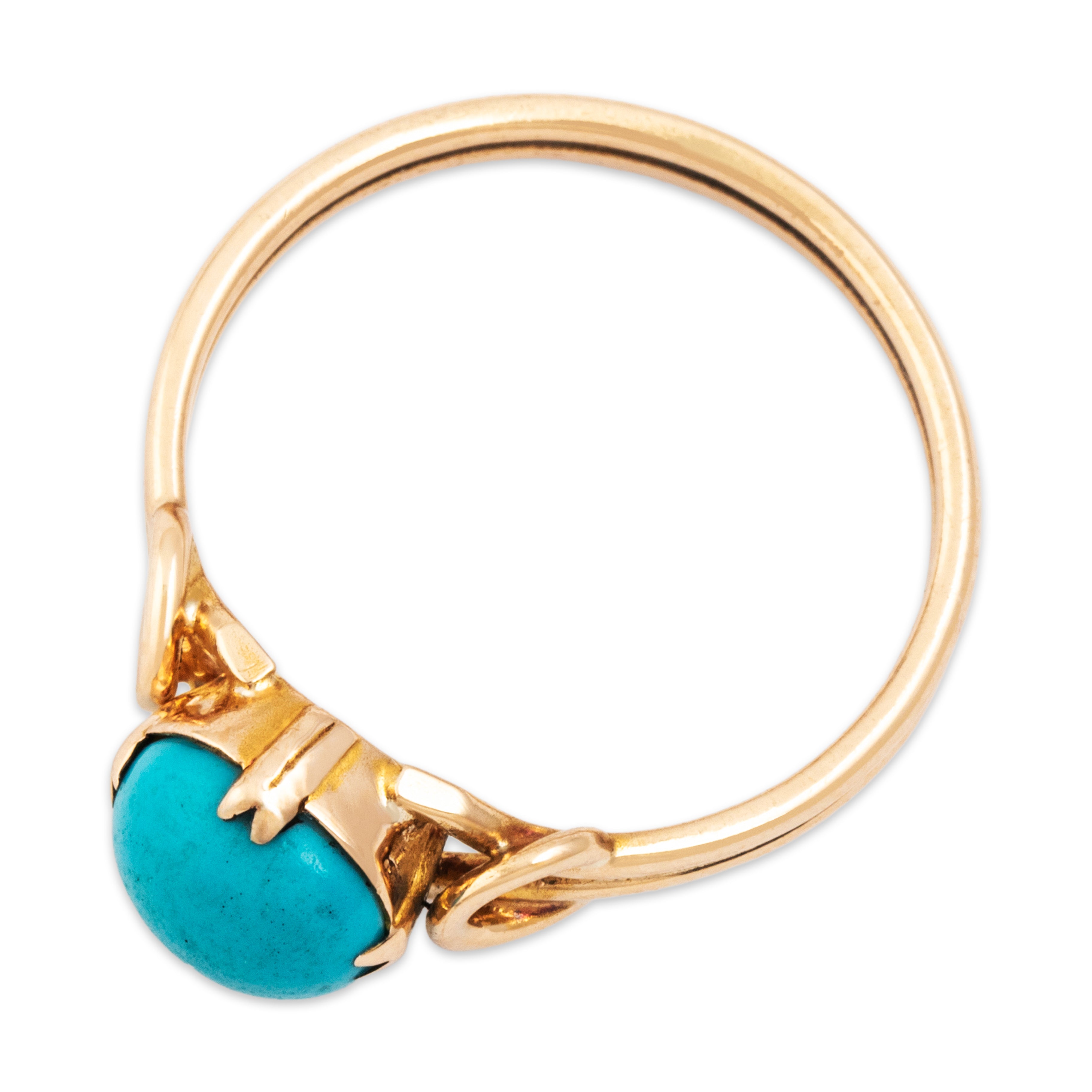 Antique 10k Yellow Gold 1.2ct Turquoise Knotted Shoulders Ring 6.75