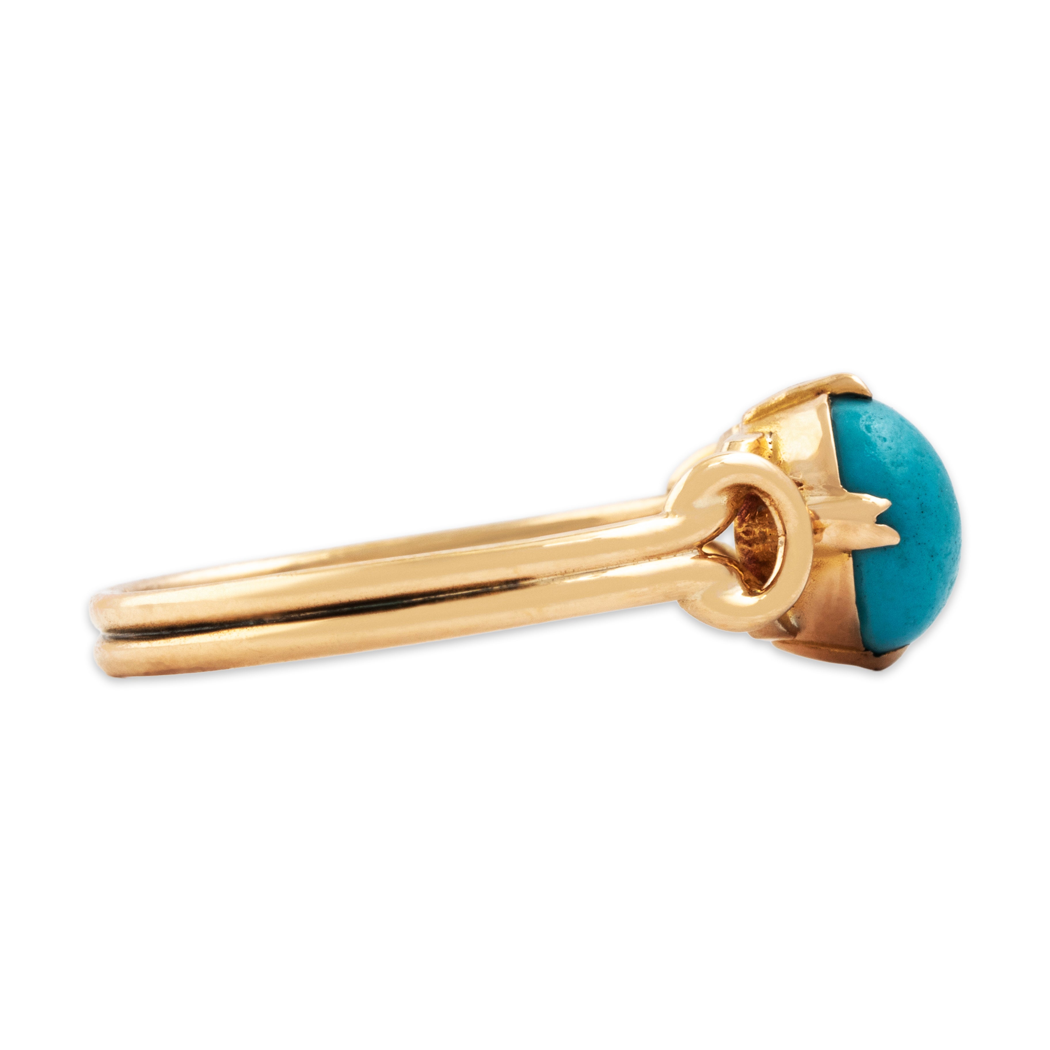 Antique 10k Yellow Gold 1.2ct Turquoise Knotted Shoulders Ring 6.75