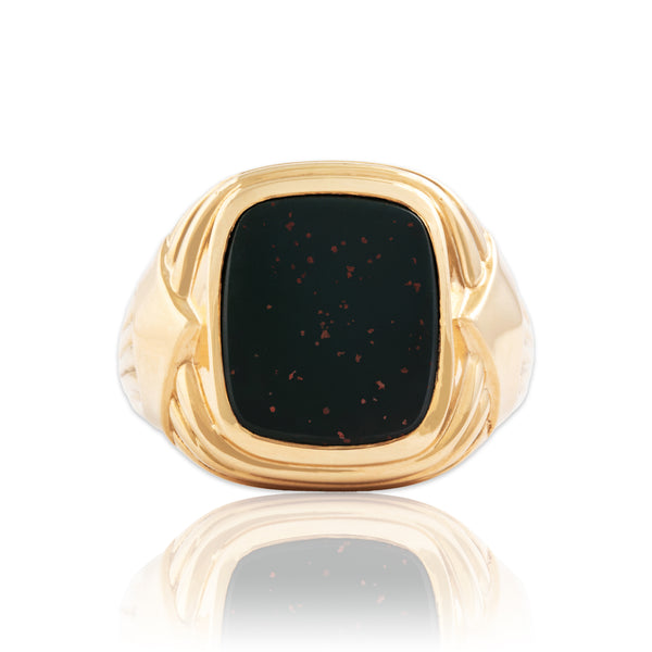 Vintage Larter & Sons Heavy 14k Yellow Gold 3.7ct Bloodstone Fluted Signet Ring