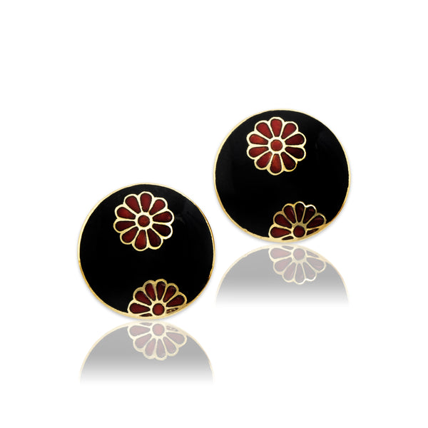 Vintage 14k Yellow Gold Enamel Flower Stud Earrings