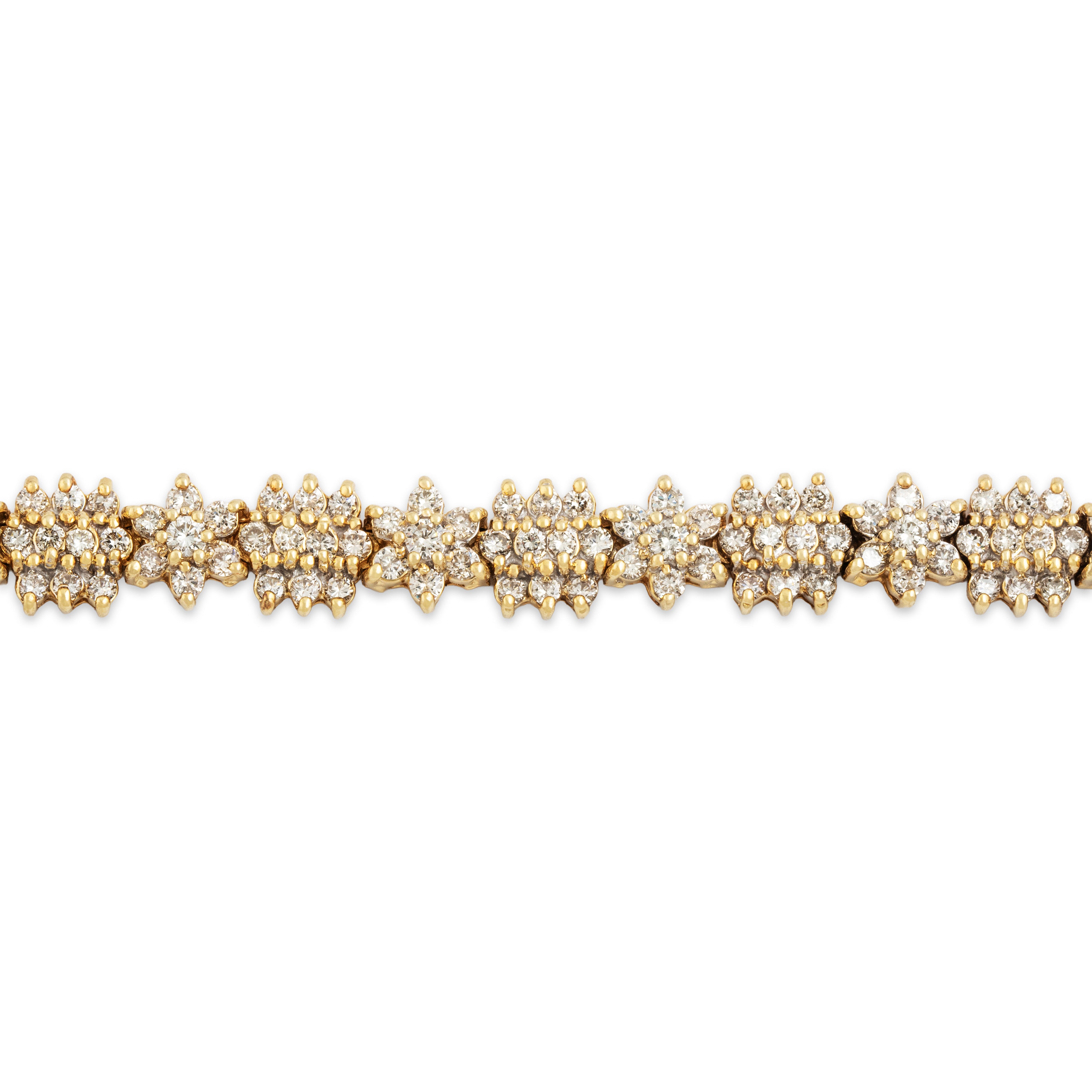 Vintage 14k Yellow Gold 6.888cttw Diamond Bold Floriform Cluster Bracelet - detail view #1