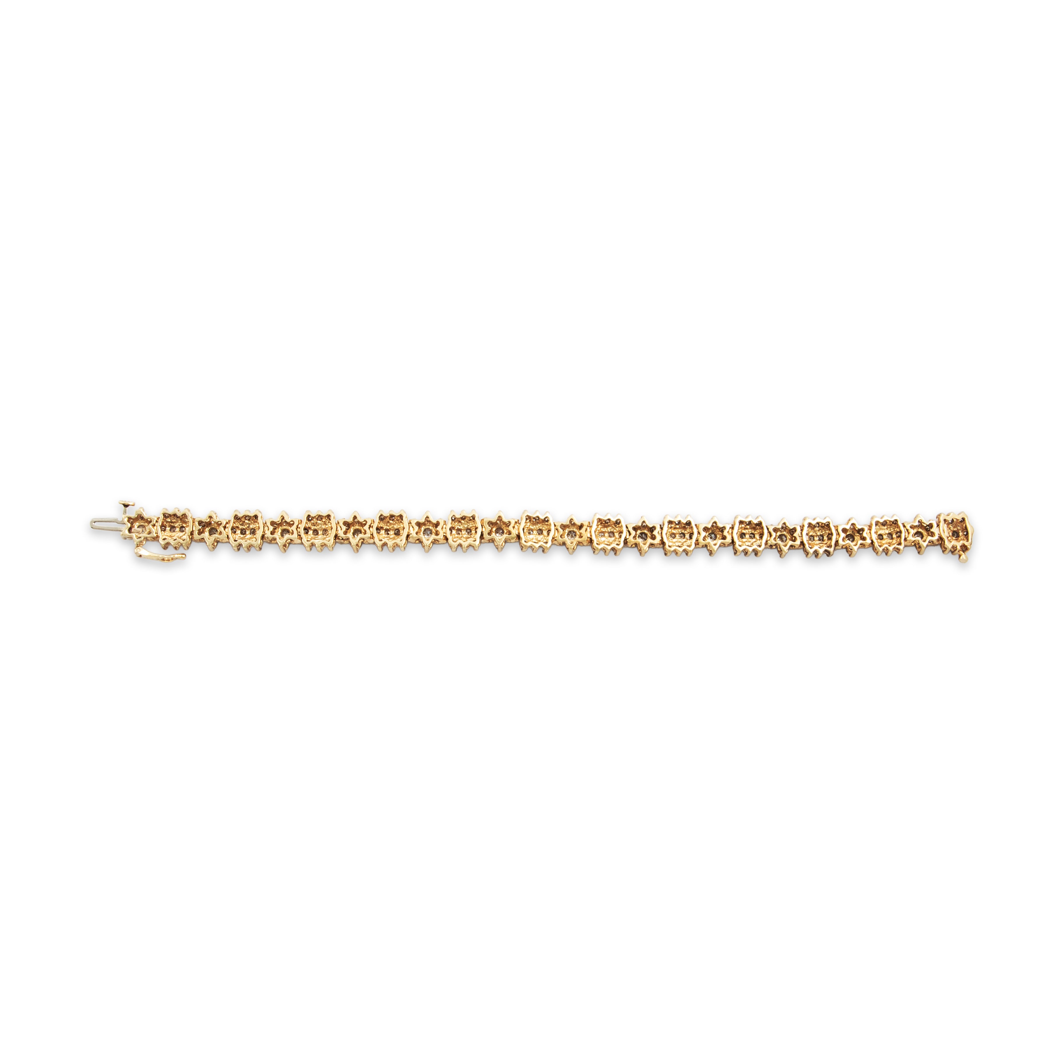 Vintage 14k Yellow Gold 6.888cttw Diamond Bold Floriform Cluster Bracelet - Back view