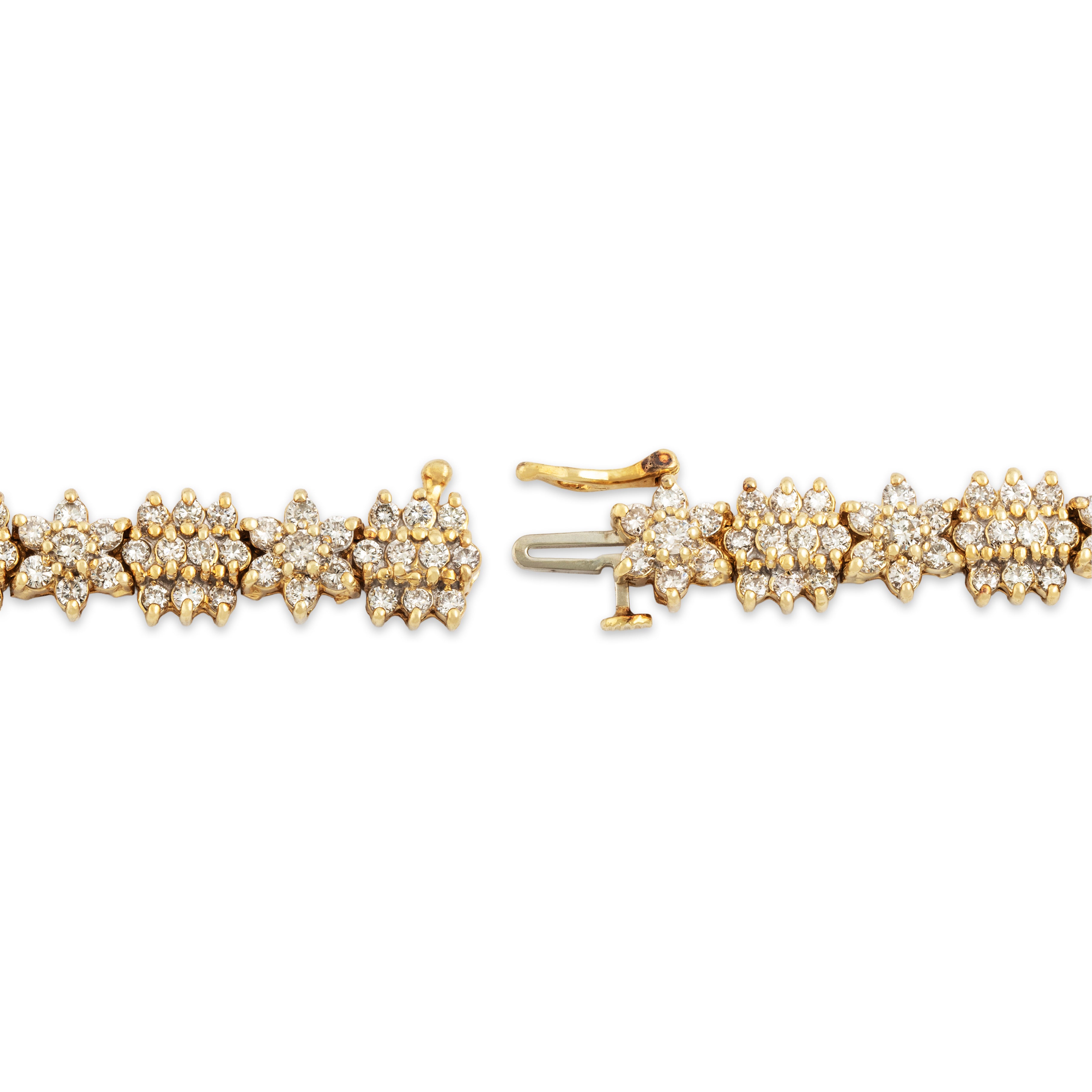 Vintage 14k Yellow Gold 6.888cttw Diamond Bold Floriform Cluster Bracelet - clasp view