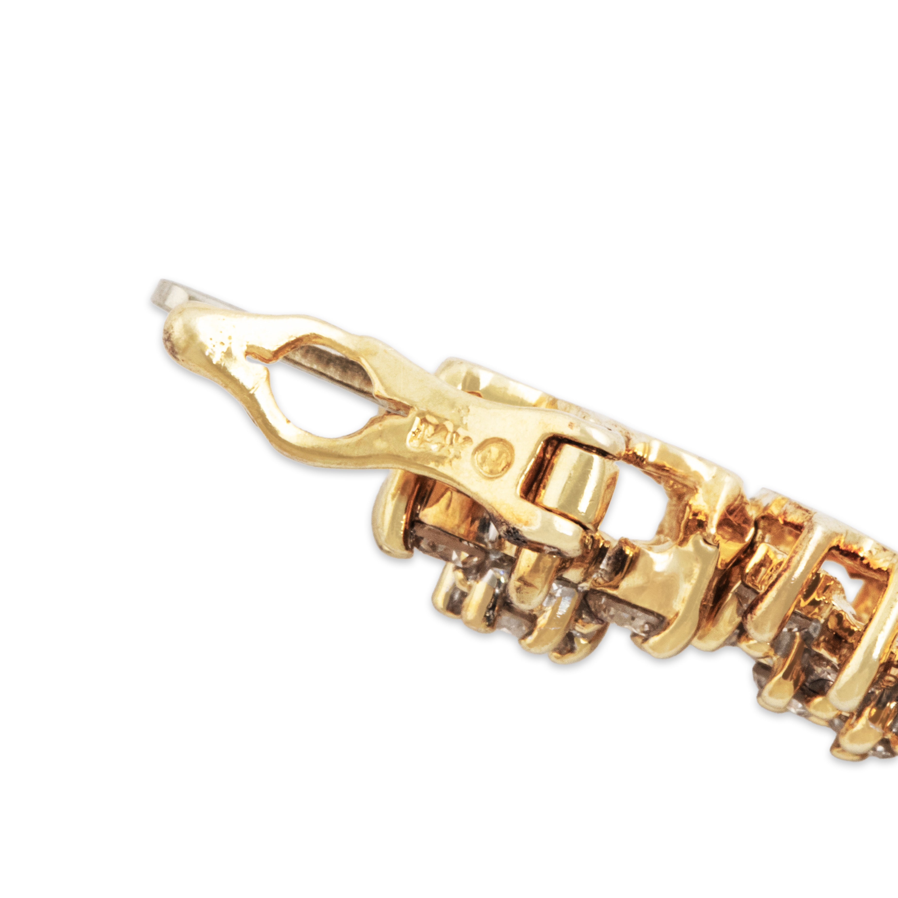 Vintage 14k Yellow Gold 6.888cttw Diamond Bold Floriform Cluster Bracelet - Hallmark view