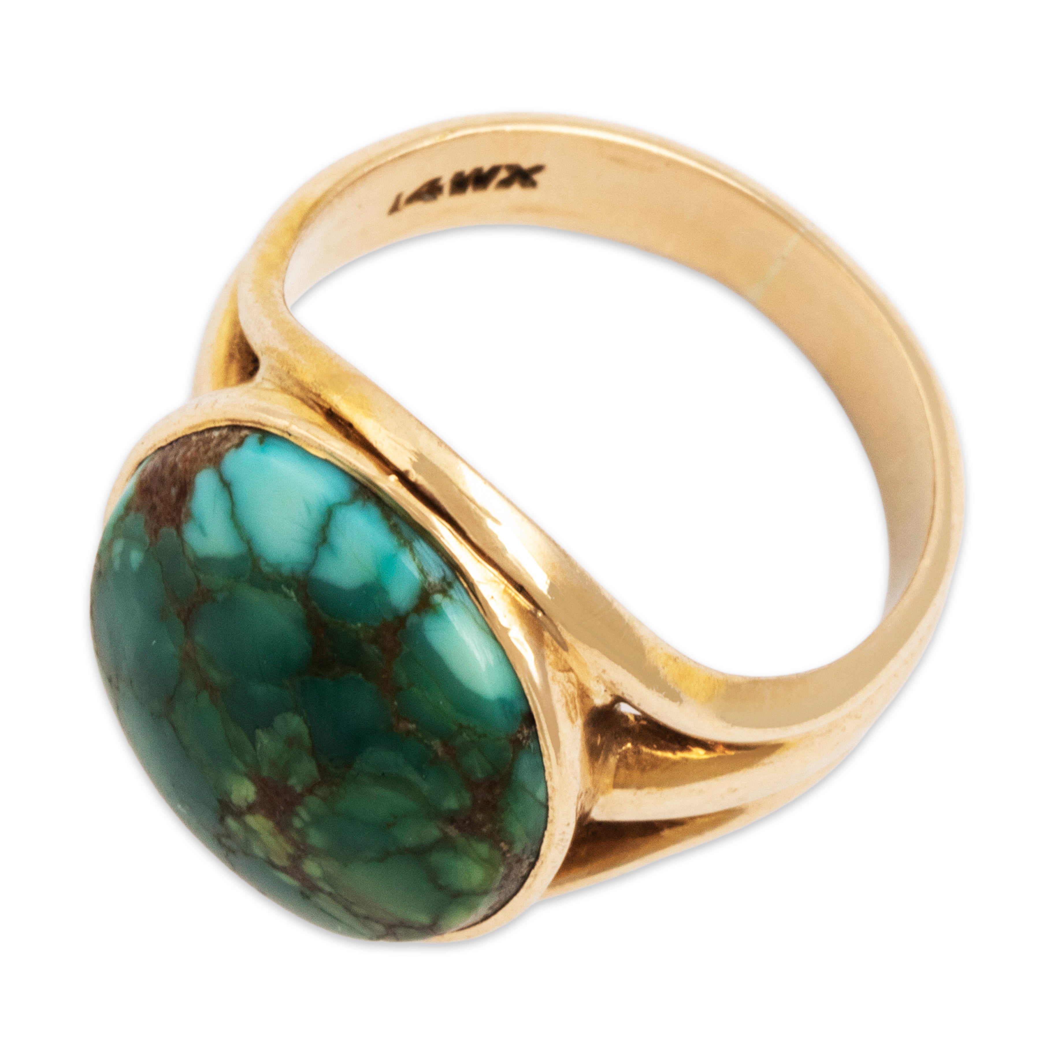 Antique 14k Rosy Yellow Gold 5ct Turquoise Simple Signet Ring 3.75