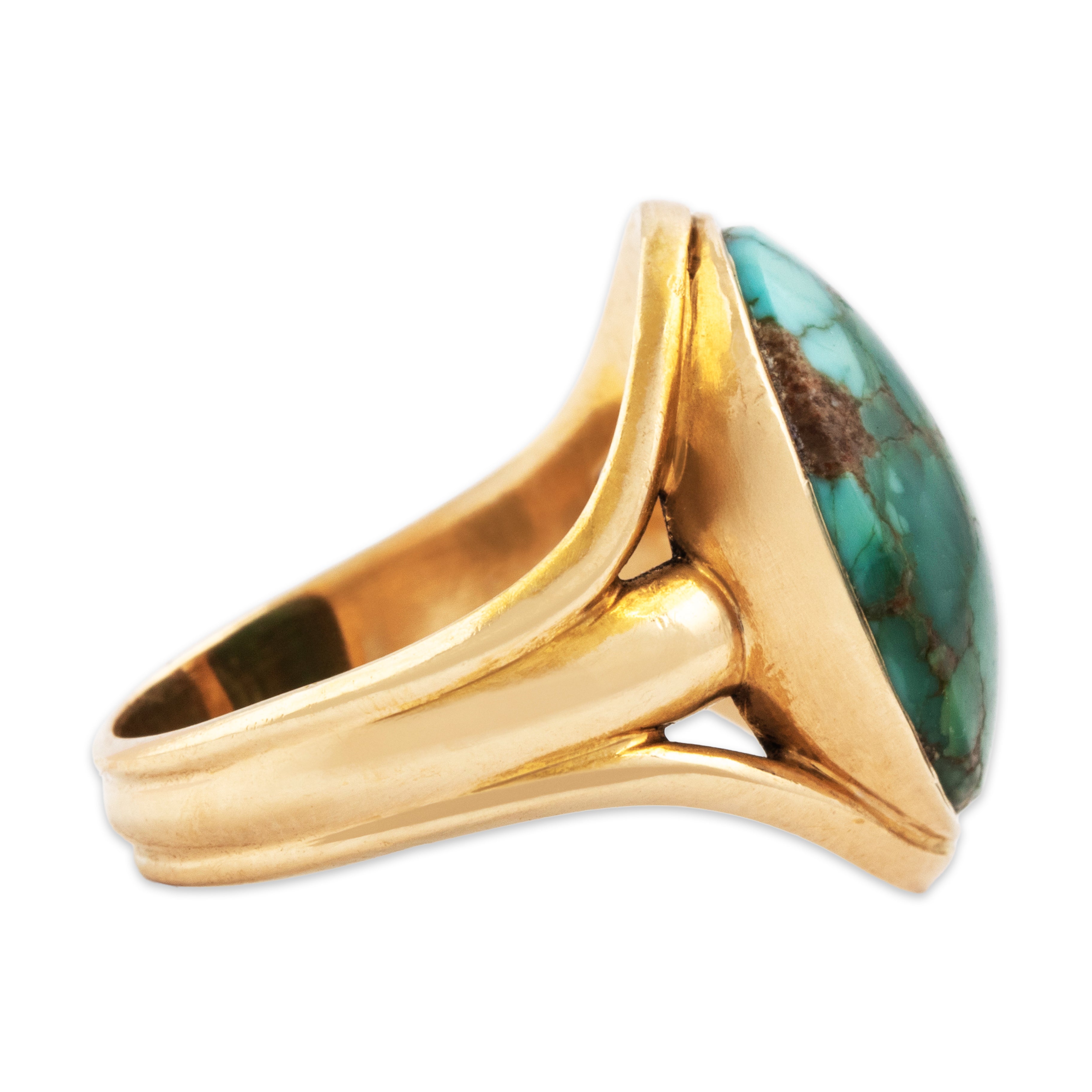 Antique 14k Rosy Yellow Gold 5ct Turquoise Simple Signet Ring 3.75