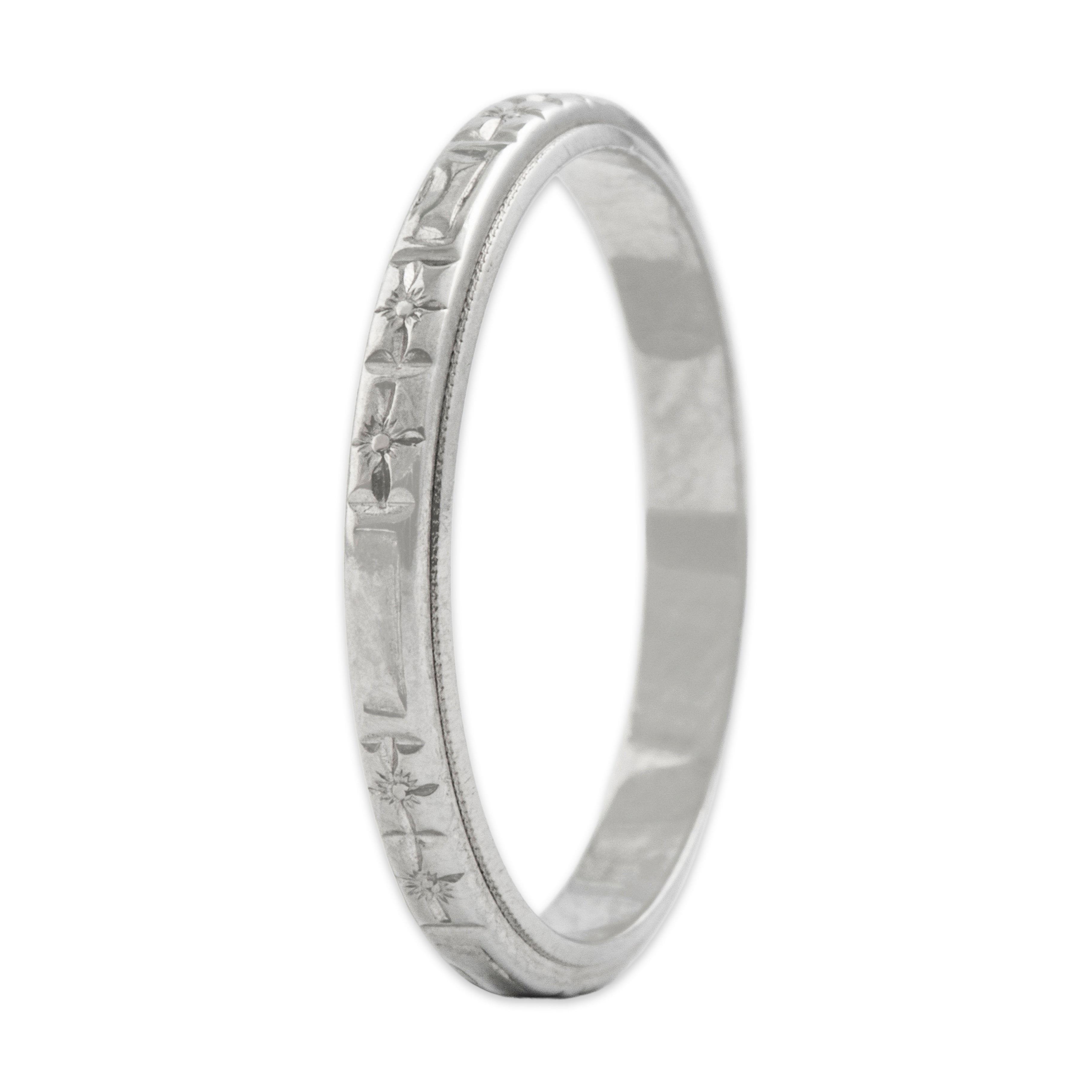 Antique Art Deco 18k White Gold Gleaming Blossom Band Ring 6.00