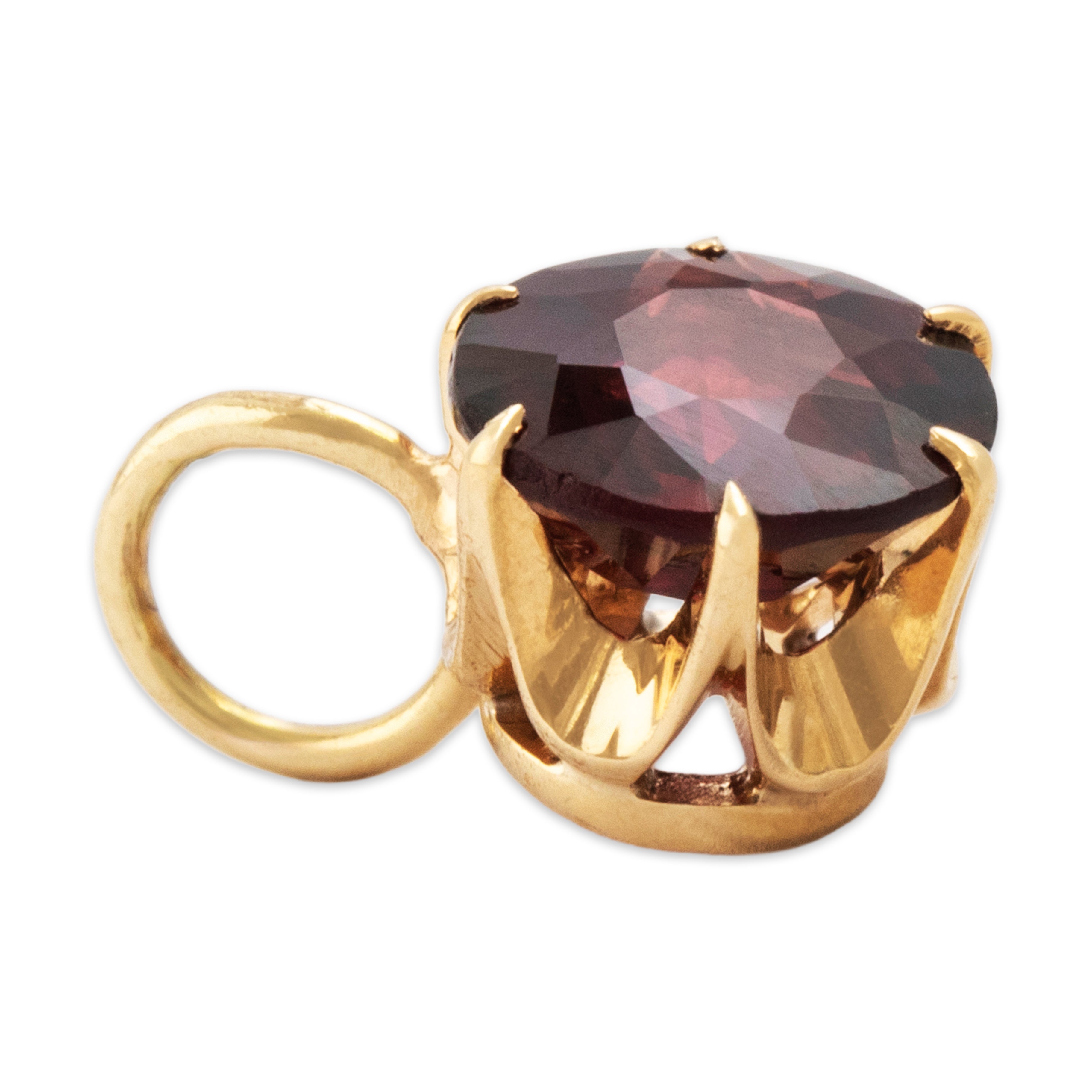 Antique Small 14k Yellow Gold 1ct Garnet Deep Crimson Pendant