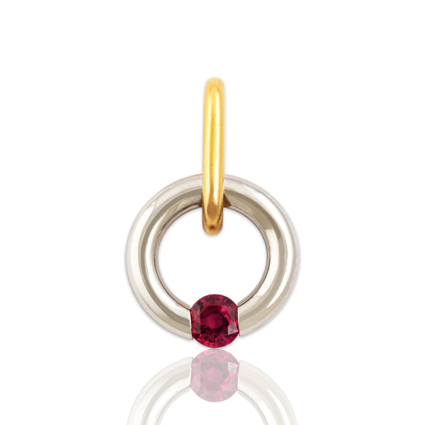 Vintage Platinum & 20k Yellow Gold Ruby Sleek Tension-Set Loop Pendant