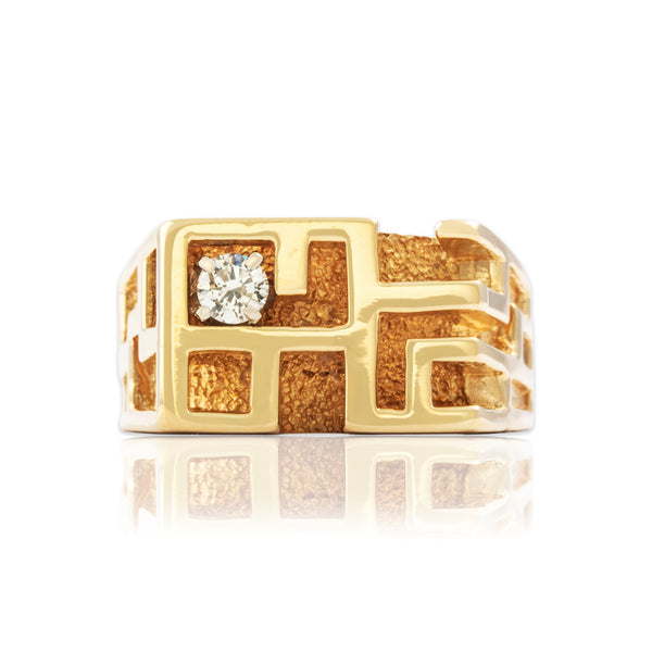 Vintage 14k Yellow Gold Diamond Geometric Modernist Band Ring 10.50