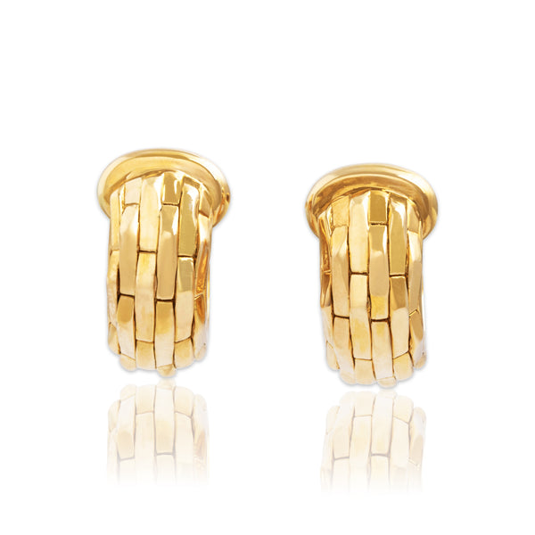 Vintage Italian 18k Yellow Gold Chic Chunky Textured Hoop Earrings