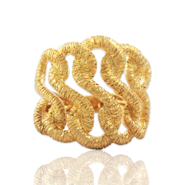 Vintage Wide 18k Yellow Gold Bold Interlinking Textured Ring 6.50