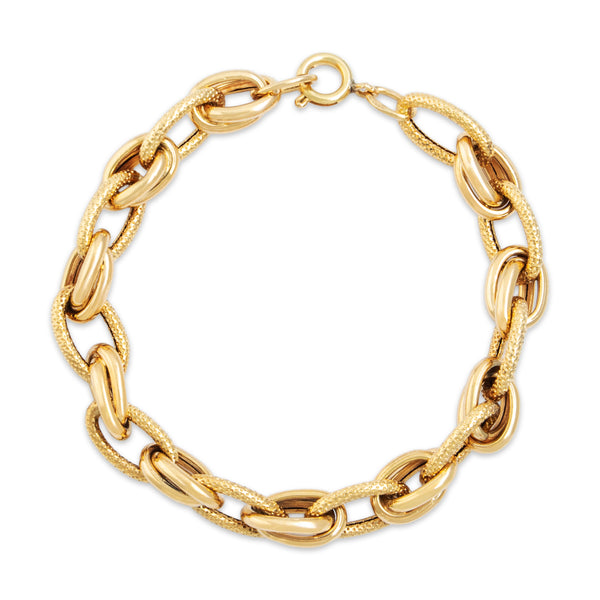 Vintage 18k Yellow Gold Dual-Texture Looping Link Bracelet 6.5