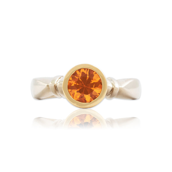 Vintage 14k White & Yellow Gold 1ct Spessartite Garnet Bold Bezel Ring 6.75