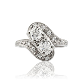 Antique Art Deco 14k White Gold .772cttw Diamond Stunning Bypass Duo Ring 7.50