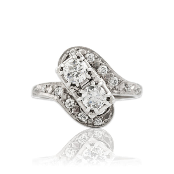 Antique Art Deco 14k White Gold .772cttw Diamond Stunning Bypass Duo Ring 7.50
