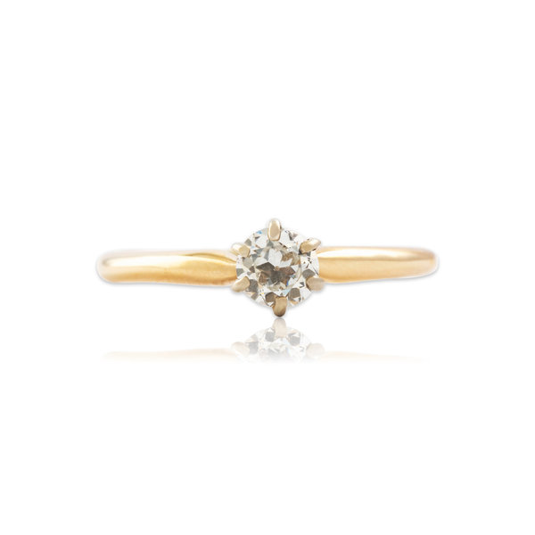 Vintage 14k Gold .28ct Old European Cut Diamond Sparkling Solitaire Ring 6.25