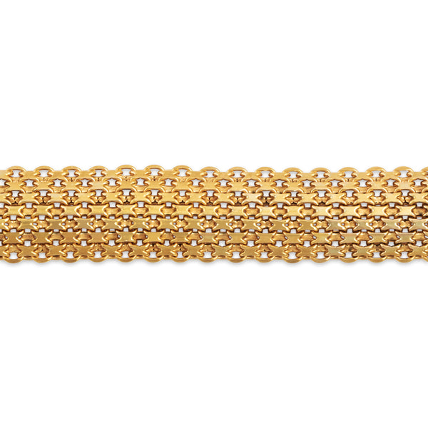 Vintage Italian 14k Yellow Gold Fantastic Woven Mesh Link Wide Bracelet 7