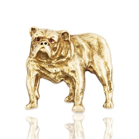 Vintage 14k Yellow Gold Magenta Glass Figural English Bulldog Brooch / Pin
