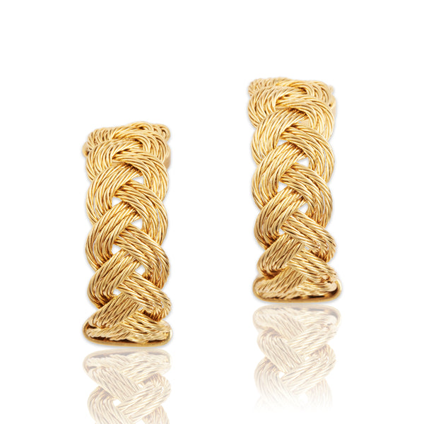 Vintage 14k Yellow Gold Refined Braided Hoop Earrings